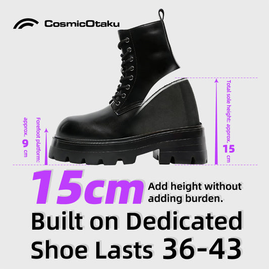 CosmicOtaku 15CM Height Boost Platform Combat Boots – Hidden Lift Punk Martin Boots