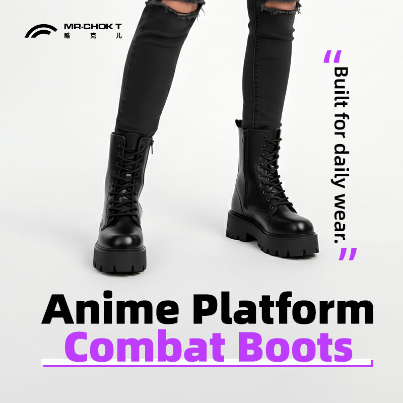 CosmicOtaku 15CM Height Boost Platform Combat Boots – Hidden Lift Punk Martin Boots