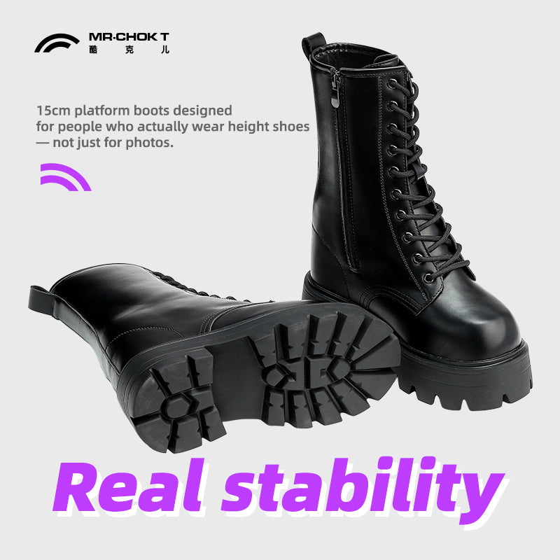 CosmicOtaku 15CM Height Boost Platform Combat Boots – Hidden Lift Punk Martin Boots