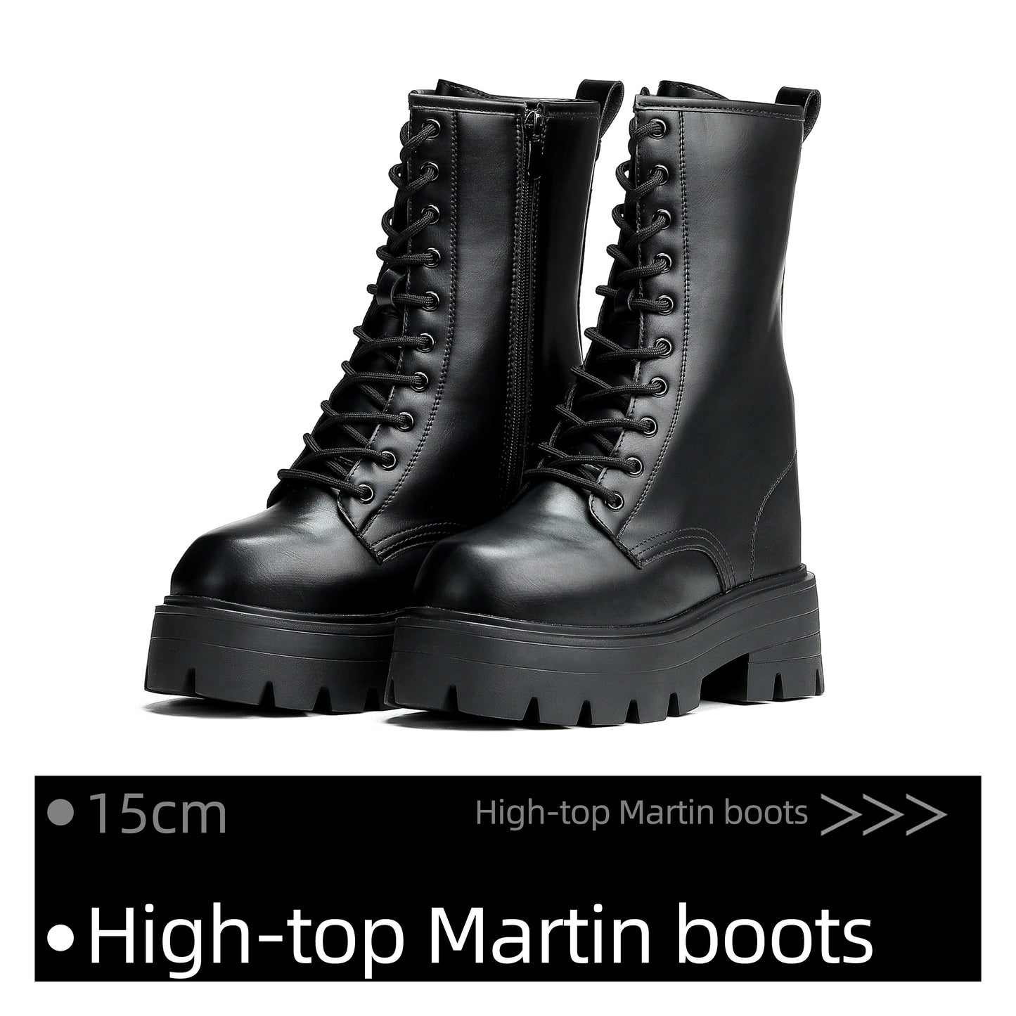 CosmicOtaku 15CM Height Boost Platform Combat Boots – Hidden Lift Punk Martin Boots